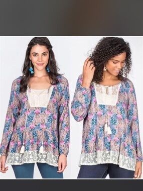 Matilda Jane Sew Perfect Floral Peasant Boho‎ Tassel Tunic Top Blouse